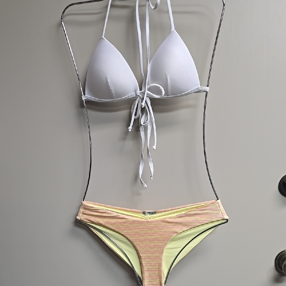 White and Yellow Striped Bikini Set